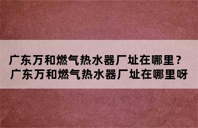 广东万和燃气热水器厂址在哪里？ 广东万和燃气热水器厂址在哪里呀